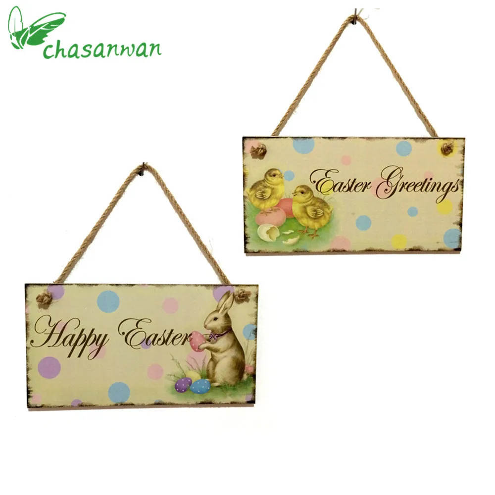 

1 Pcs Wooden Listed Easter Rabbit Chicks Eggs Pattern Greeting Sign Hanging Door Decor Easter Decoration for Home Party Supply,J