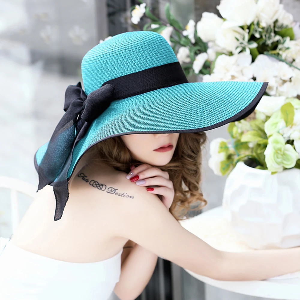 

Women Floppy Ladies Summer Hot Sun Straw Hat Wide Brim Beach Travel Foldable Cap