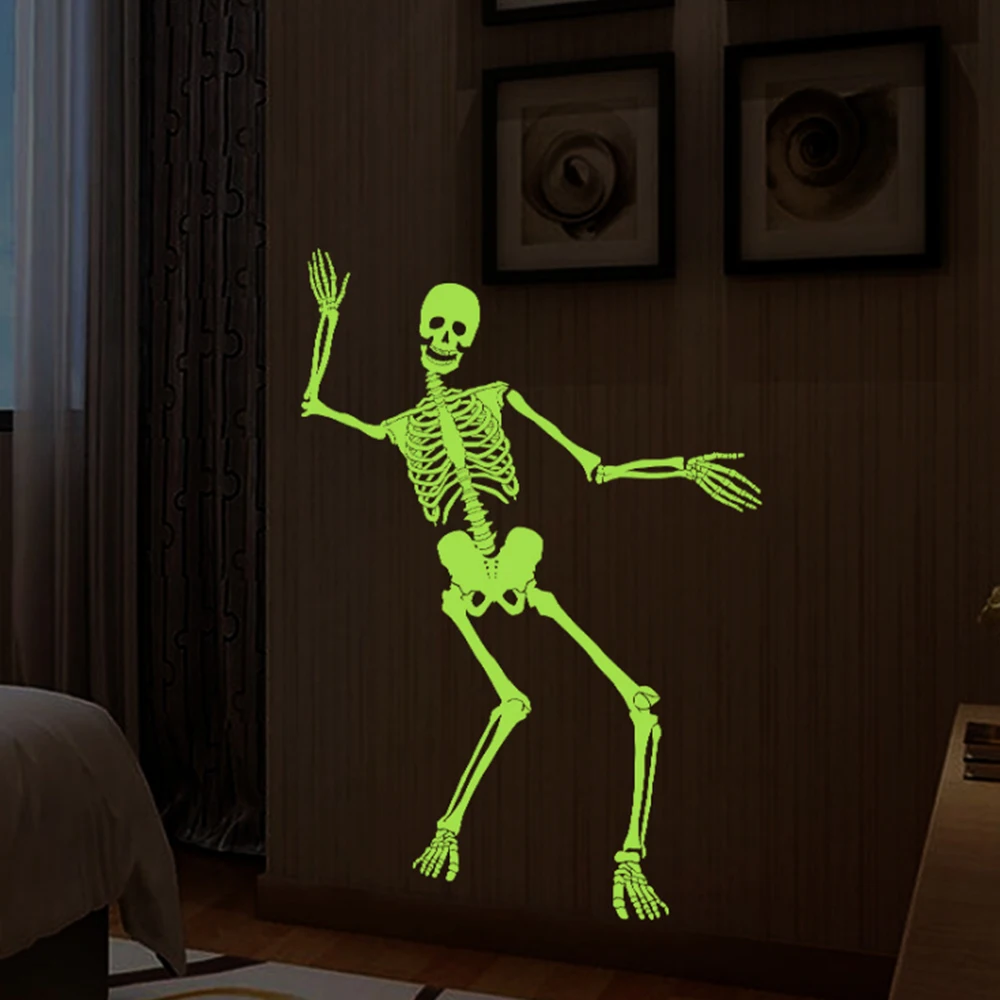 

Creative Luminous Skeleton Skull Wall Sticker Halloween Fluorescent Wallpaper Home Bedroom Bar Decor Removable Decorative