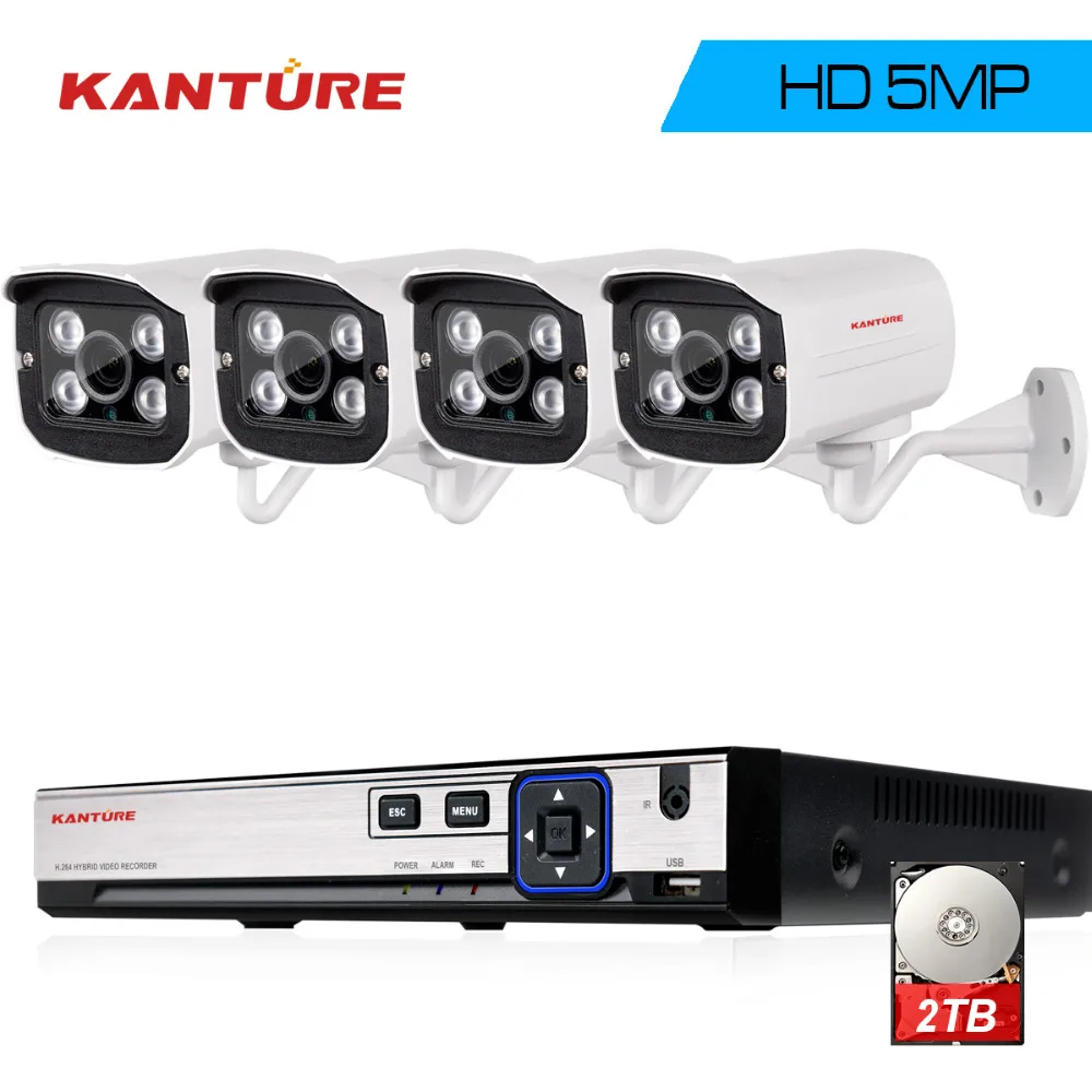 

Super 5MP low illumination Security Array Camera System IP66 Waterproof 4CH 5MP cctv dvr kit P2P video surveillance wifi dvr 2T