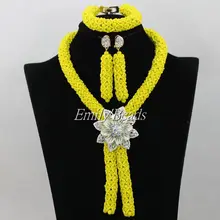 Желтый нигерийский костюм комплект ювелирных изделий из африканских кристалл бисерные ювелирные изделия Sest свадебные ожерелье набор Рождественский ювелирный набор AIJ511
