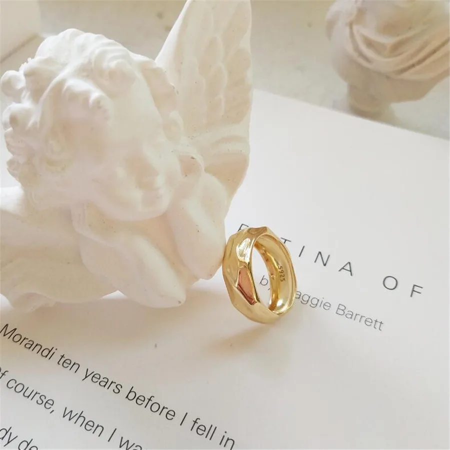 

YIKUF88 925 Sterling Silver gold ring Wedding Ring Jewelry Luxury Tinfoil gold open rings for Women Fine Jewelry