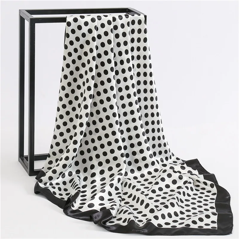 2019 New Women's Square Silk Scarf Ladies Shawls and Wraps Soft Dot Office Small Hair Neck Hijabs Foulard Neckerchief 90*90cm