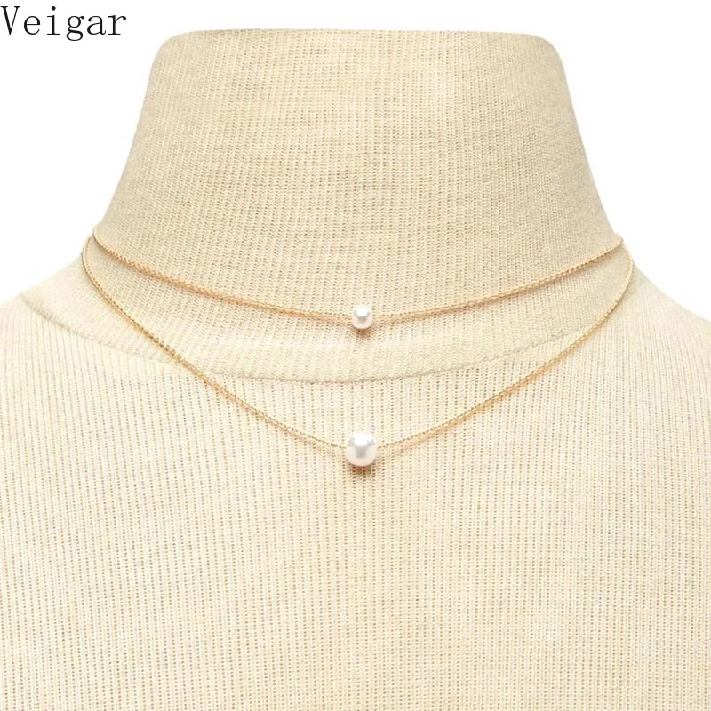 

Double Chain Imitation Pearls Necklace Women 2018 Fashion Jewellery Gold Silver Color Kettingen Voor Vrouwen Choker Necklaces