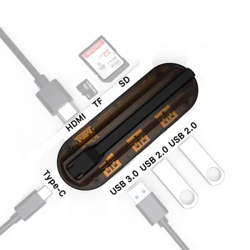 

7 in 1 Transparent TYPE-C USB-C To HDMI 4K / PD Type-C 3.1 Charging / USB3.0 USB HUB Converter Adapter Docking Station#20