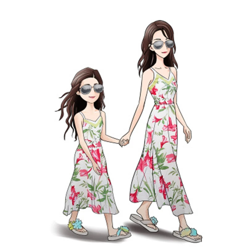 

family matching clothes Parent-child family of a family of three women's clothing, beach, beach holiday suit dress