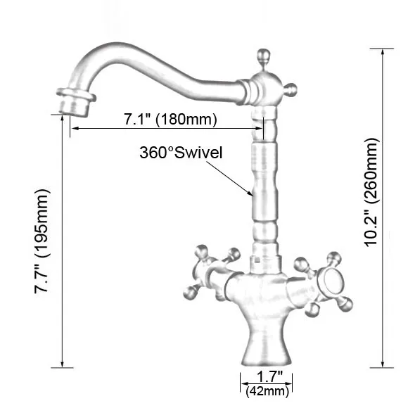 Antique Red Copper Brass Dual Cross Handles Bathroom Kitchen Basin Sink Faucet Mixer Tap Swivel Spout Deck Mounted mnf618