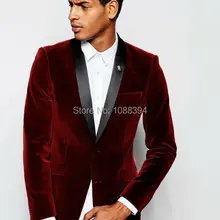 Индивидуальные костюм бордовые бархатные Для мужчин Свадебный костюм красивый одна кнопка Смокинги для женихов для Для мужчин Slim Fit Жених Смокинги для женихов