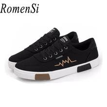 RomenSi New Casual Round Canvas Flats Shoes Men Fashion 3 Color Lace-up Rubber Non-slip Walking Shoes For Man Size(EUR) 39-44