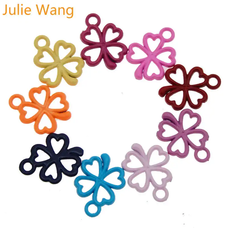 Julie Wang 30PCS Enamel Four-leaf Clover Charms Mixed Colors Alloy Flower Necklace Pendant Earrings DIY Jewelry Making Accessory | Украшения