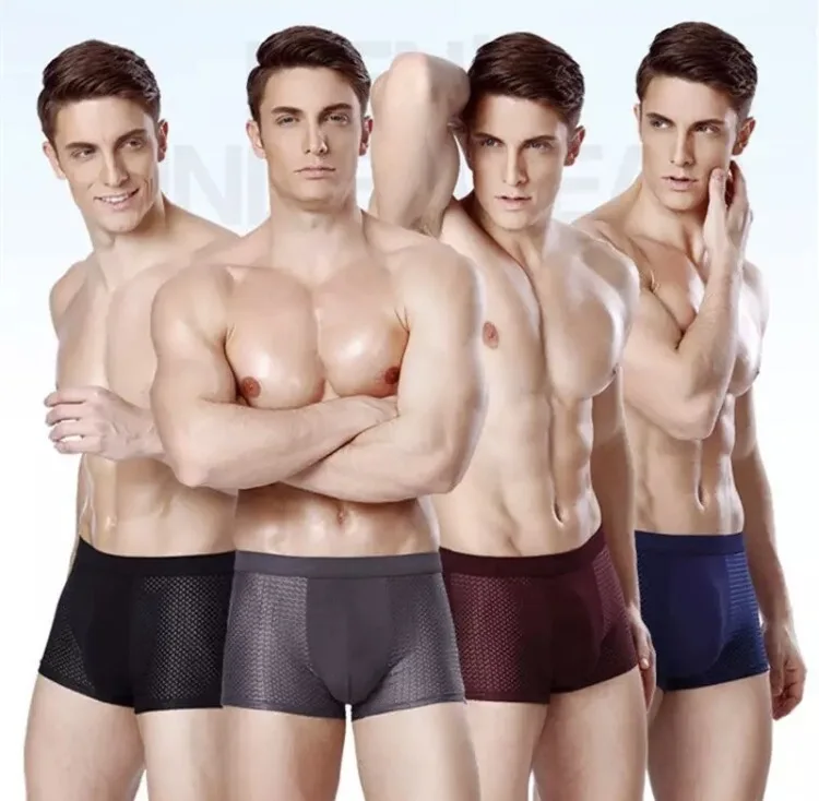 4 шт., мужское нижнее белье мужские боксеры, боксерские, Модальные бамбуковые шорты из сетчатого материала, дышащие, сексуальные, удобные, для мальчиков