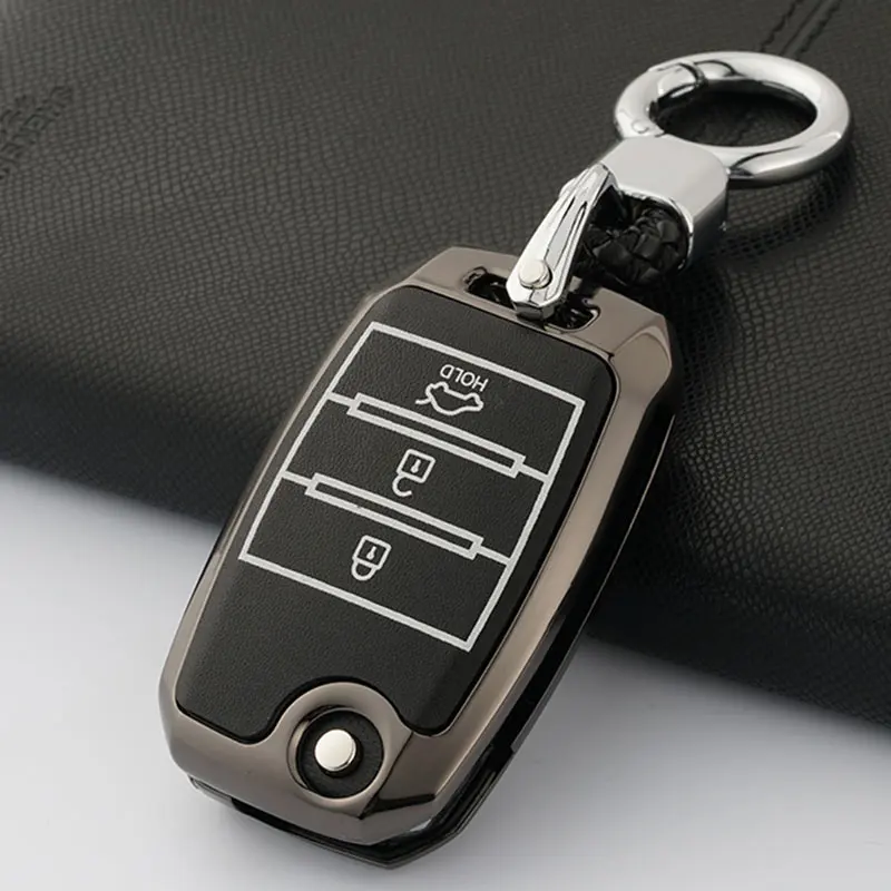 Сплав автомобиль кнопочный пульт чехол для Kia Rio K2 Sportage Ceed Optima K5 Cerato K3 K4 Sorento Carens чехол для автомобильного ключа - Название цвета: Черный