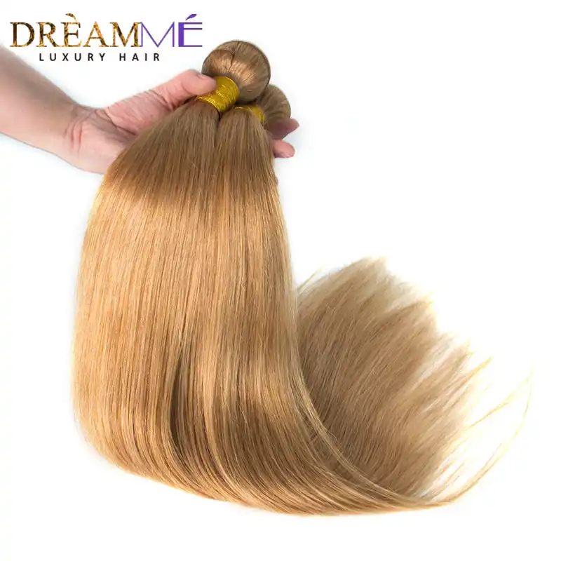 27 Honey Blonde Brazilian Straight Human Hair Weave 3 Bundles Remy