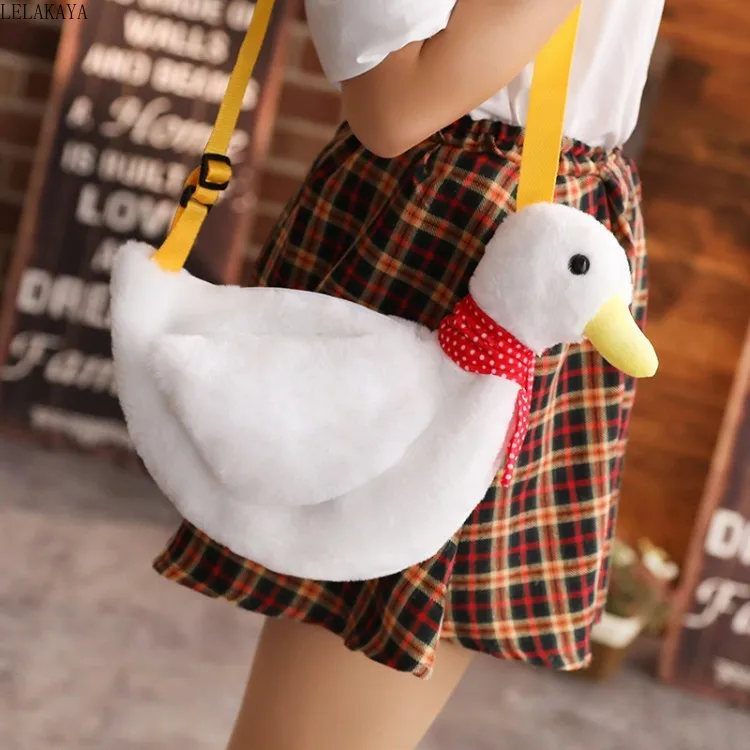

40x32cm Cartoon Animals Goose Plush Purses Kids Lovely Creative Soft Stuffed Shoulder Crossbody Zipper Polyester Handbag Bag New