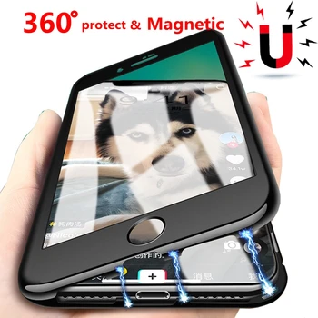 

2pcs/lot 360 Magnetic Full Case For iphone 8 Plus iphone 6 s 6S plus Luxury Cover Coque Case For iphone X 10 iphone 7 plus Cases