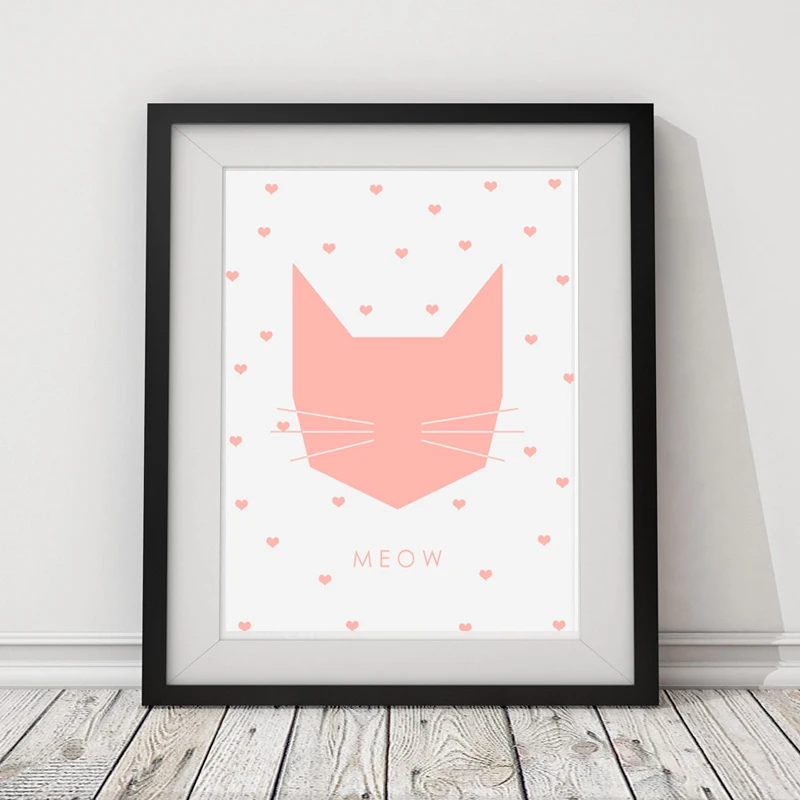 Постер Meow с геометрическим рисунком кота постер изображением сердца Картина на