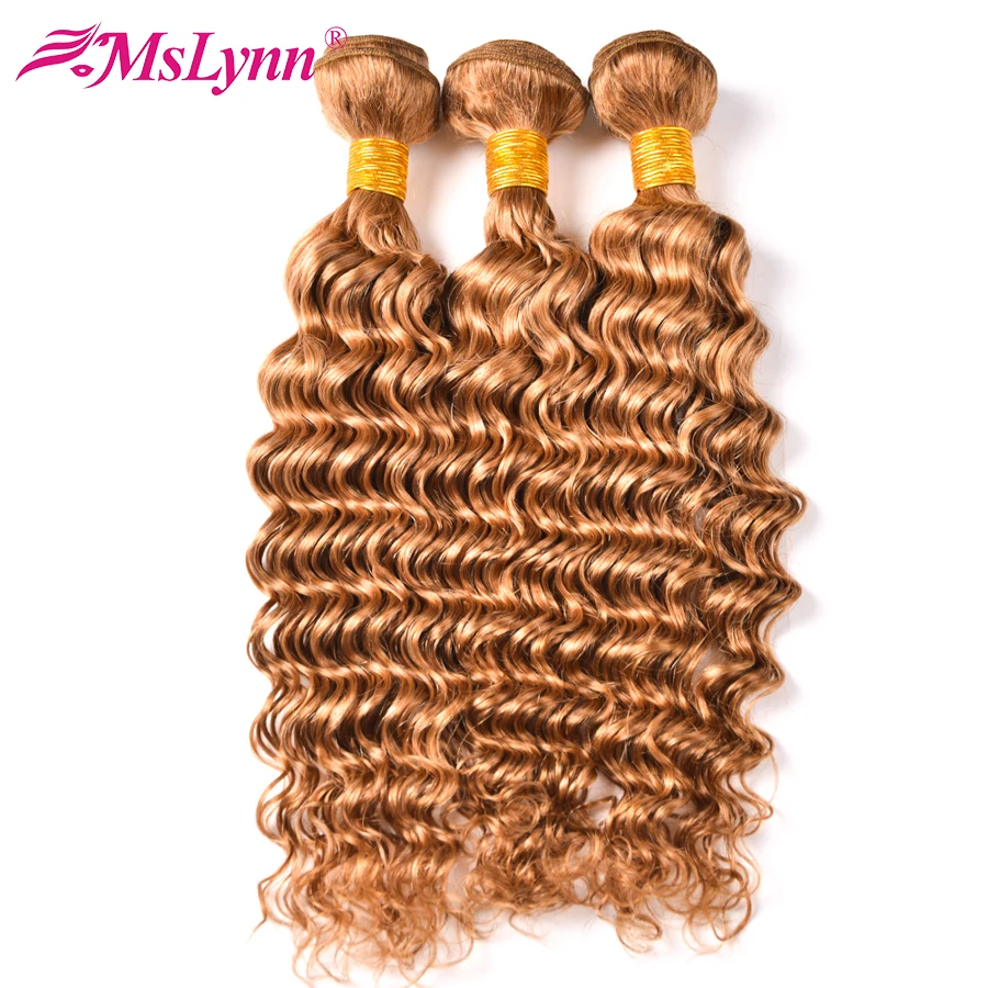 altMslynn Brazilian Hair Weave Bundles Deep Wave 3 Bundle Deals Color 27 Honey Blonde 100% Human Hair Non Remy Hair Extensions
