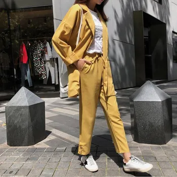 

Customized new hot fashion women's women's yellow single button suit two-piece suit (jacket + pants) ladies business formal suit