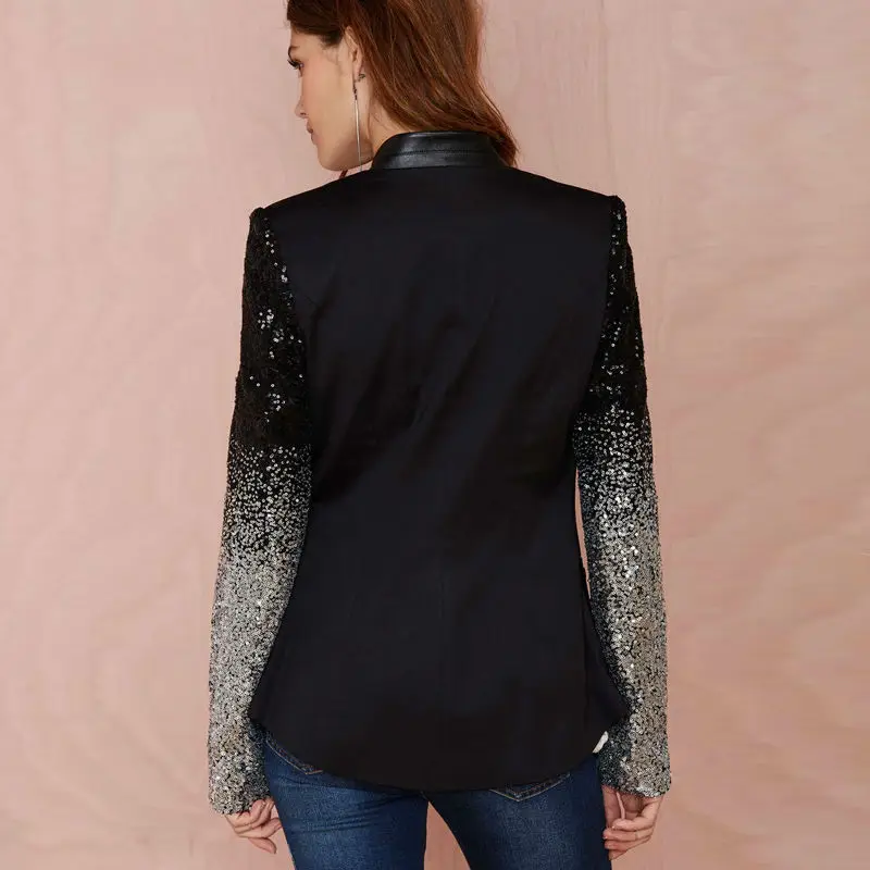Женский блейзер из ПУ кожи с вышивкой и блестками|blazer mujer|patchwork blazerblazer fashion |