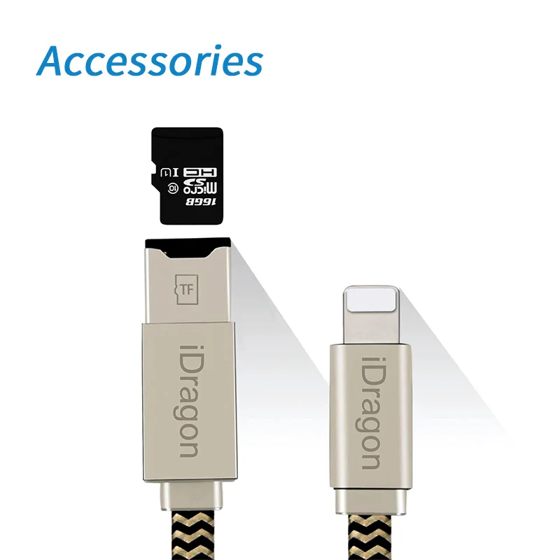 

Memory Card Accessories 2 in 1 iDragon TF Card Reader Memory Card Reader Adapter Durable Portable Charging Cable for iPhone/iPad