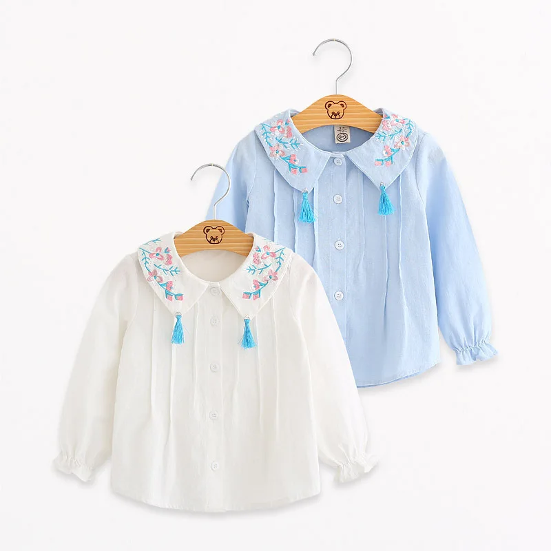 Autumn Spring Long Sleeve Flower Embroidery Princess Blouse for Baby