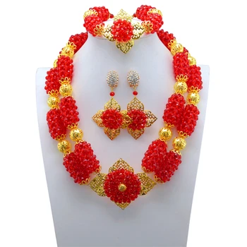 

Handmade African Beads Jewelry Set Deep Red Necklace Set Nigerian Wedding Jewelry Set Free Shipping