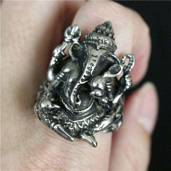 

2017 Newest Buddha Elephant Ring 316L Stainless Steel Men Boys Hot Selling Cool Indian Ganesha Ring