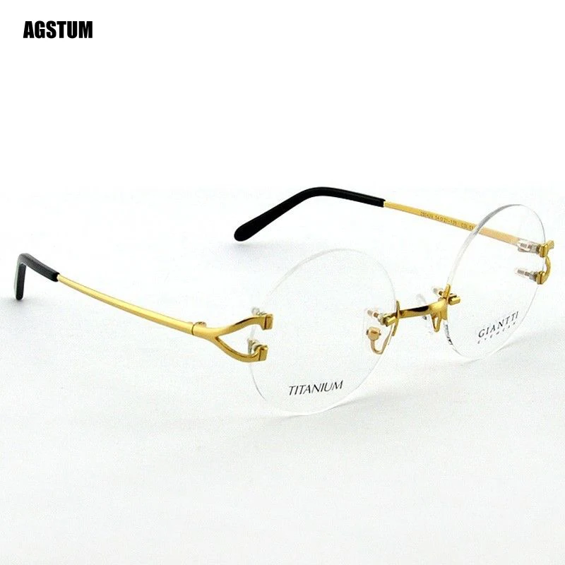 

Agstum 49mm Round Size Pure Titanium Rimless Vintage Eyeglass Frame Spectacles G280439