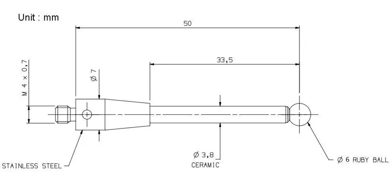 5 мм 6 мм OD M4 резьба Рубиновая головка керамический Styli стержень 3D трехмерный Калибр измеритель координат измерительная машина CMM Наконечник Зонда - Цвет: M4XD6XL50