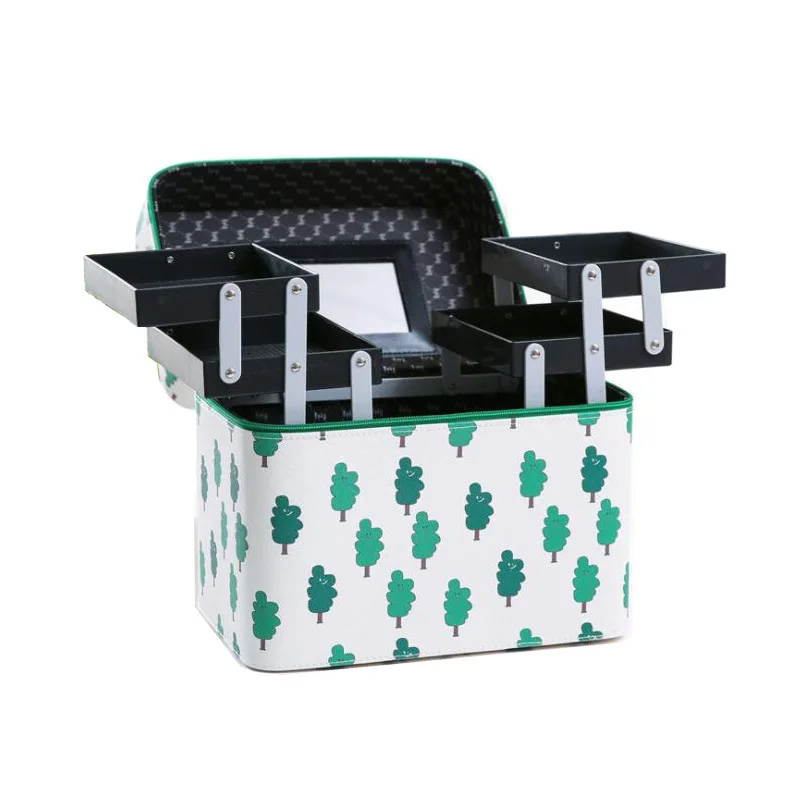 Женская косметичка из искусственной кожи, косметичка, коробка для хранения, косметичка, косметичка с цветочным принтом, дорожные сумки ZF9992 - Цвет: Green