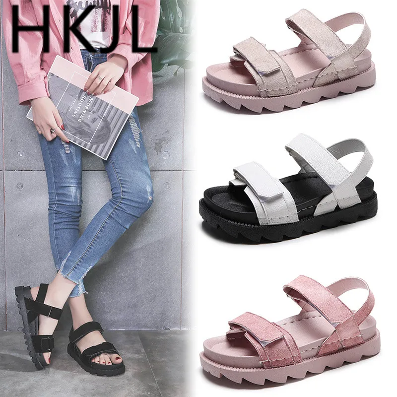 

HKJL Summer new female flat sandals students with thick bottom comfortable non-slip casual beach shoes A252