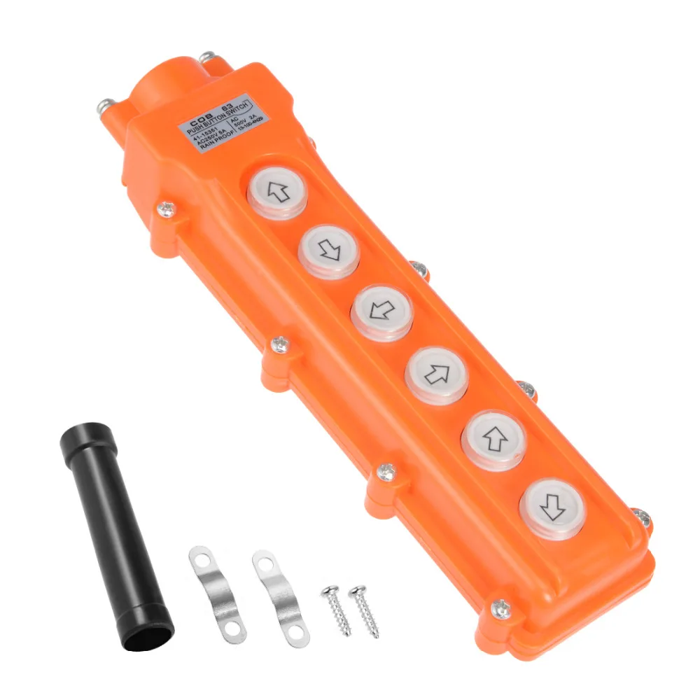 

UXCELL 1pcs Rainproof Switch Hoist Crane Pendant Control Station Push Button Switch Up Down Forth Back Left Right 6 Ways Orange