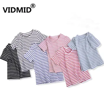 VIDMID Boy Girl Tee Solid Color t-shirts Baby Boys Girl T-shirts Summer striped Short Sleeve Kids Tees Children Clothing 7042 06 1