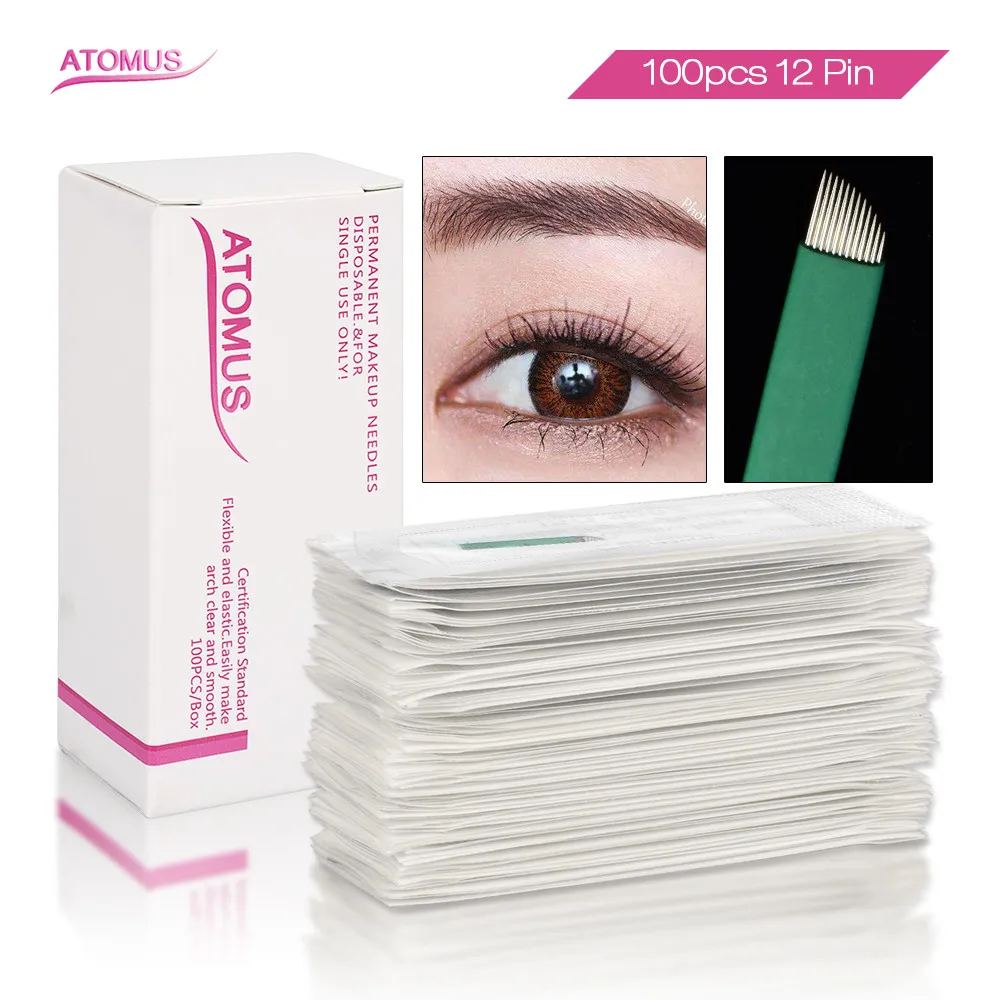 

100Pcs Microblading 12 Needle Tattoo Blade Agujas Pmu Permanent Makeup Tebori Microblading Micro Blading Eyebrow Embroidery Aghi