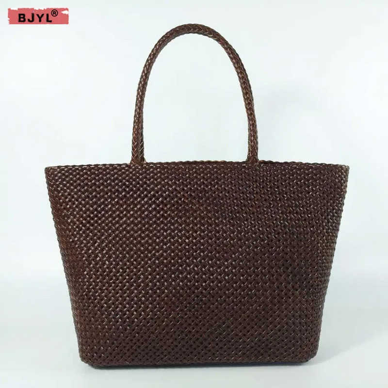 

BJYL New art fresh Genuine leather hand-woven Women handbags luxury fashion female large capacity shoulder bags