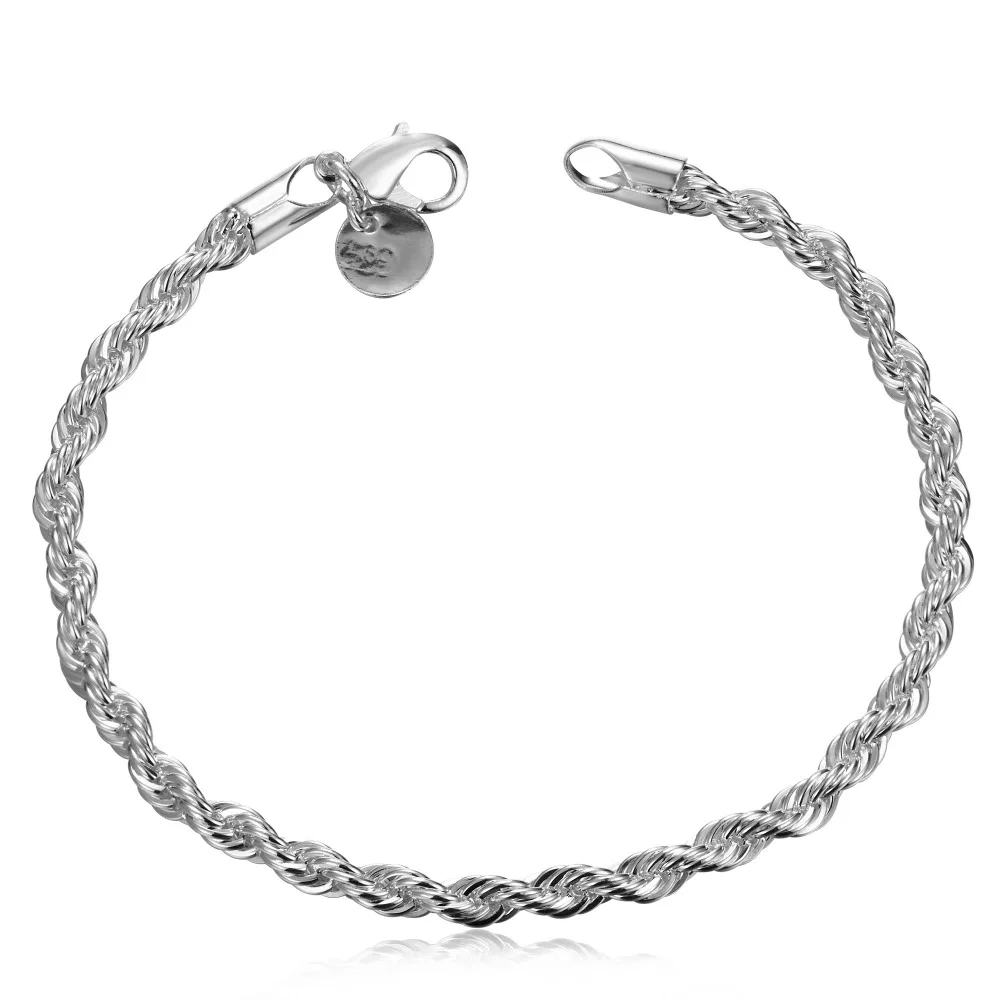 

New Silver plated Jewelry for women / men fashion Silver plated Chain Charm Flash twisted rope Bracelet women's Jewelry Bracelet
