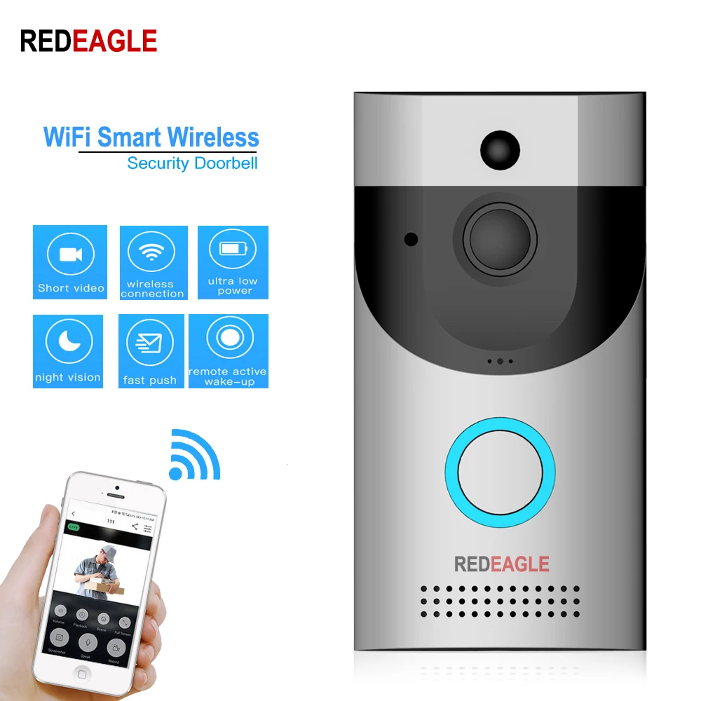 

REDEAGLE WiFi Smart Wireless Security DoorBell 720P Waterproof Night Vision Camera Visual Intercom Recording Video Door Phone