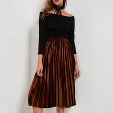 Модные бархатные Юбки Женские однотонные с высокой талией тонкие длинные плиссированная повседневная юбка Свободная одежда Jupe Femme SJ1393M