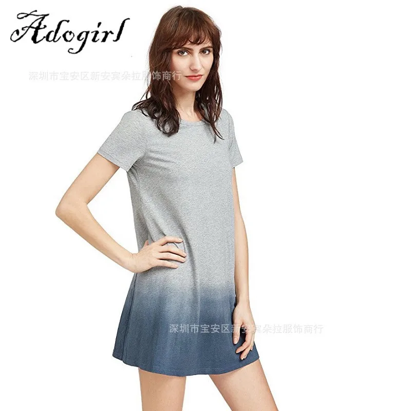 Solid Color Gradient Color Mini Dress Casual Sexy Fashion Gradient Dress Adogirl 2019 New Best Selling Women's Loose Fresh Dress