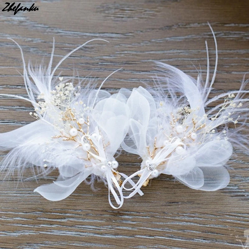 White Flower Hair Clip Feather Hair Decoration Flower Hairclip Girls