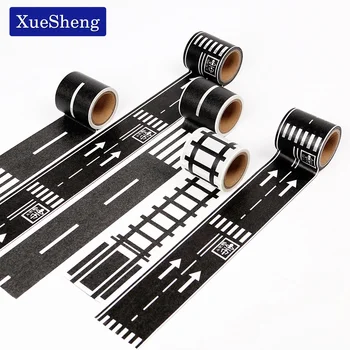 48mmX5m Railway Road Paper Washi Tape Wide Creative Traffic Road Adhesive Masking Tape Road for Kids Toy Car Play 48mmx5m railway road washi tape wide creative traffic road adhesive masking tape road for kids toy car play