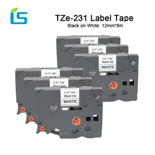 6 шт tze231 tz231 для Brother P-touch маркировочная лента для принтера TZ-231 tze-231 12 мм черный на белом фоне TZ TZe 231 ламинированные ленты