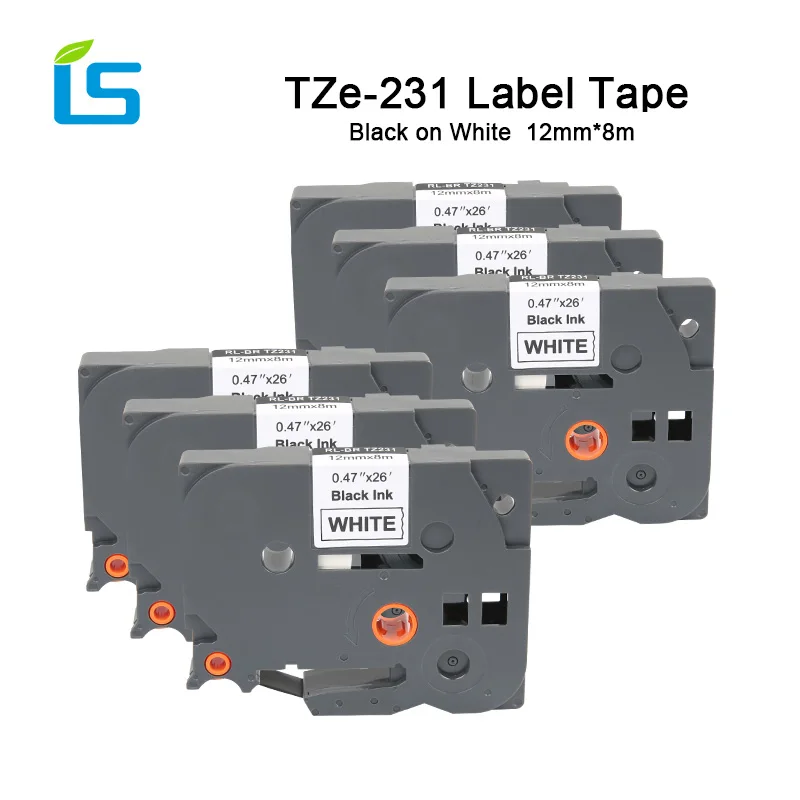 6 шт. tze231 tz231 для Brother P-touch принтер Этикетка Лента TZ-231 tze-231 12 мм черный на белом tz tze 231