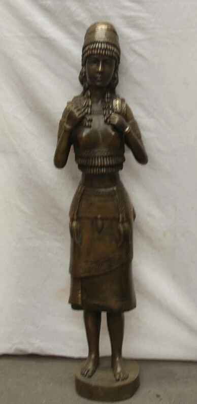 

USPS to USA S2294 32" Chinese Copper Stand West India Belle Woman Lady Girl Statue Sculpture B0401