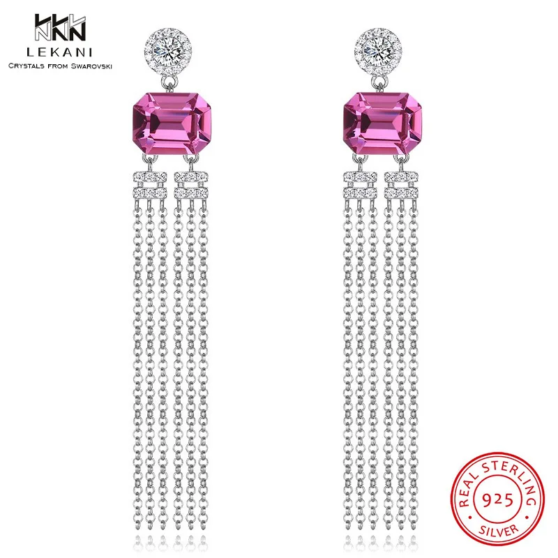 LEKANI кристаллы от Swarovski висячие серьги 925 модные с бахромой хрустальные золото
