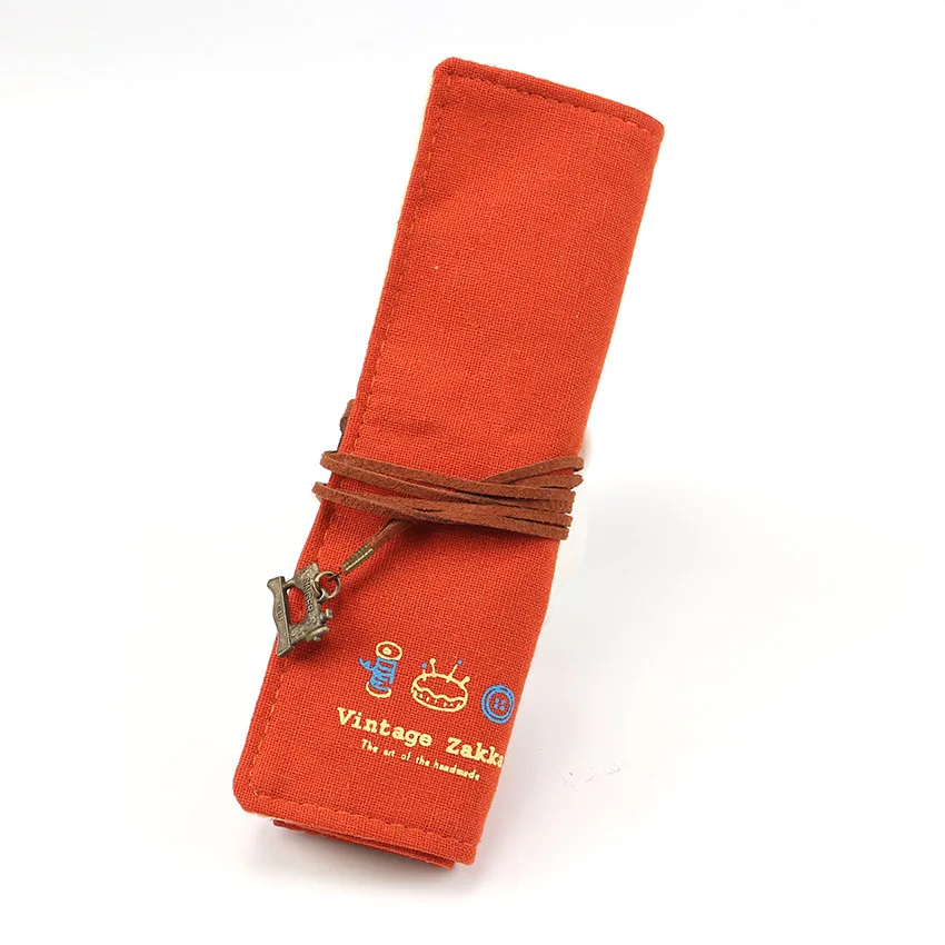 1 шт., Ретро сумка для карандашей, Одноцветный чехол для карандашей, сворачивающийся в рулон, милые детские канцелярские принадлежности, офисные принадлежности