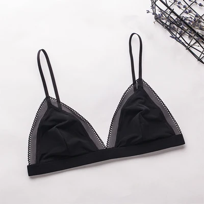 

GUIYI Female 100% Silk French Triangle Cup Bra Sexy Lace Thin Without Steel Ring Without Breast Cushion Brassiere