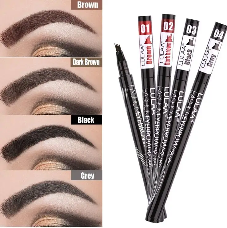 

LULAA Waterproof Natural Eyebrow Pen Four-claw Eye Brow Tint Makeup Four Colors Eyebrow Pencil Brown Black Grey Brush Cosmetics