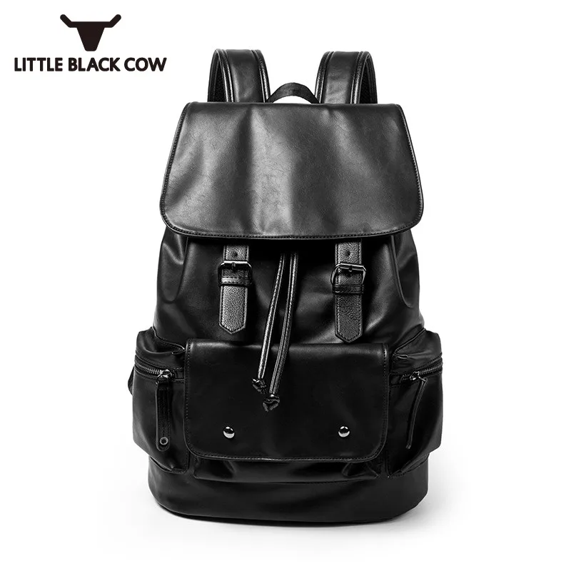 

2019 New Men Black Pu Leather Backpack Fashion Teenager Large Capacity Waterproof Travel Rucksack Mochila College School Bag