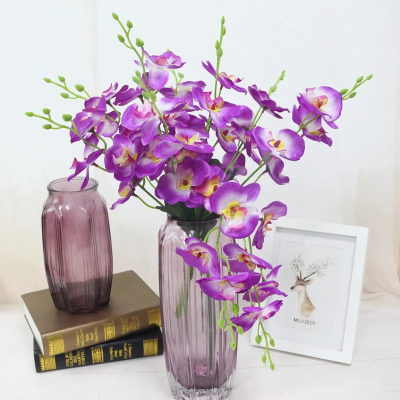 JAROWN Artificial 5 Branch Phalaenopsis Simulation Silk Orchid Fake Flowers Wedding Decorations Home Office Desktop Decor (1)